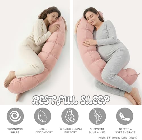 Peallow(Pat. Pend) – Long Round Body Pillow for Adults, Bolster Pillow for Sleeping, Soft and Supportive Pillow for Sleeping & Lumbar Support (Soft Pastel Pink, 59") - Image 5