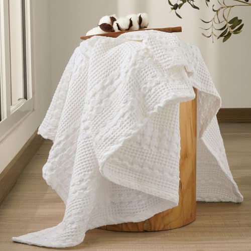 PHF Lightweight 100% Cotton Waffle Throw Blanket for Couch, White - Image 4