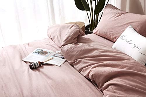 F.Y.Dreams 100% Washed Cotton Duvet Cover for Weighted Blanket 80x87 inches with 16 Ties, Zipper on Long Side/Dust Pink/Just Duvet Cover - Image 4