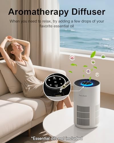 Air Purifiers for Home Bedroom Up to 1250 Ft², H14 True HEPA Room Air Purifiers for Bedroom With Sleep Mode Light Mode & Aroma Function Air Cleaner Smoke Odor Dust Pollen Pet Dander (White) - Image 5