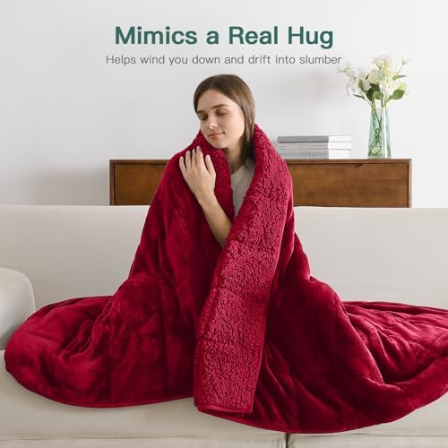 Lofus 15 lbs Weighted Blanket for Adults Twin Size 48" x 72", Burgundy - Image 5