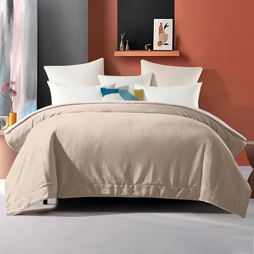 Elegant Comfort Ultra Soft Reversible Flannel Sherpa Blanket - Cozy Silky Fleece Throw for Couch, Bed - Plush Fuzzy Warm Winter Blanket for Gift, King, Cream - Image 4