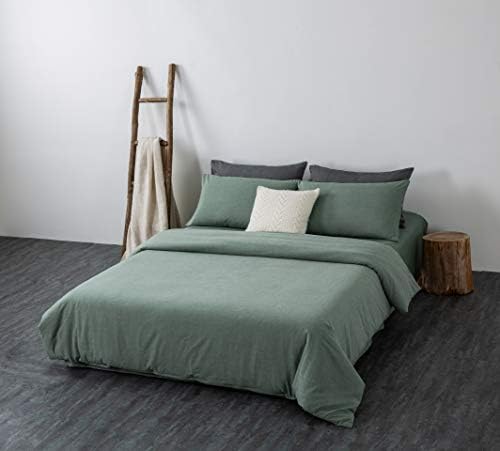 F.Y.Dreams 100% Washed Cotton Duvet Cover for Weighted Blanket 60x80 inches with 16 Ties, Zipper on Long Side/Grass Green/Just Duvet Cover - Image 2