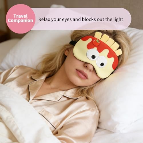 PERFECTSIGHT Sleep Eye Masks, Cute Sleep Eye Cover Lightweight Adjustable Eyeshade Mask Cover for Women Men Sleep Travel Nap, French Fries - Image 2