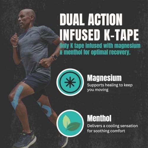 Heali Kinesiology Tape with Magnesium and Menthol, 20 Pcs Precut Strips, K Tape Roll, Knees, Physical Therapy Sports Tape for Muscles and Joints, Water Resistant, Blue Inspo - Image 4