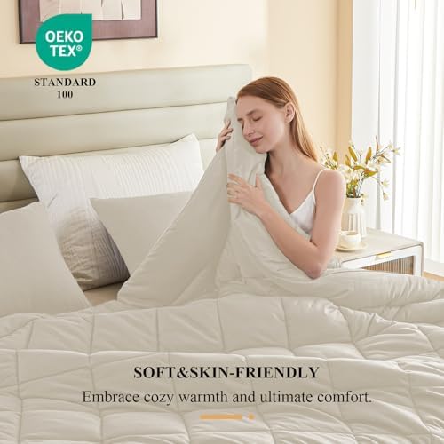 132x120 Alaskan King Comforter, Extra Large King Size Comforter Oversized, All Season Soft Lightweight Quilt Down Alternative Duvet Insert with 8 Corner Tabs(120x132, Beige) - Image 6