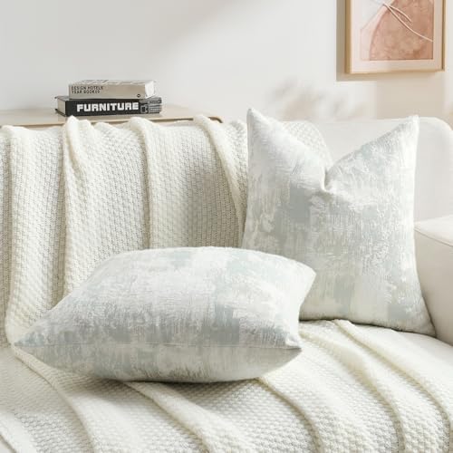 FUTEI Pack of 2 Faux Cashmere Throw Pillow Covers 24x24 Inch, Light Blue White - Image 5