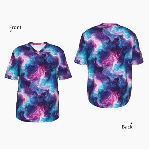 Men's Scrub Top,V-Neck Spill Wrinkle Resistant,3 Pockets-Space Galaxy (18) - Image 4