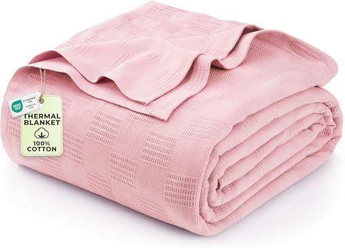 Utopia Bedding 100% Cotton Thermal Blanket Dusky Pink Twin, 90x72 Inches by UTOPIABEDDING
