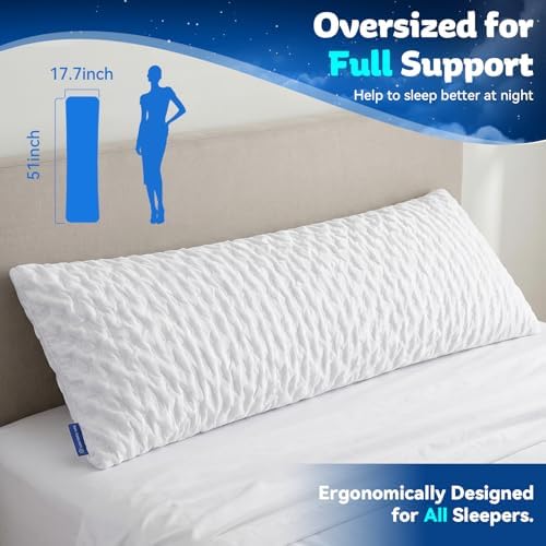 KUCEY Body Pillow for Side Sleeper with Neck and Shoulder Pain,Adjustable Shredded Memory Foam Pillows, Cooling Pillow for hot Sleepers with Washable Cover, Bed Pillows for Adults, Original White - Image 6