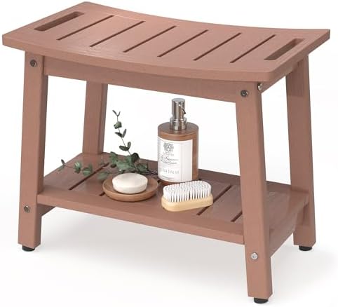 Waterproof HDPE Shower Bench for Inside Shower, Shower Stool, Brown by BEKVEMLIVING
