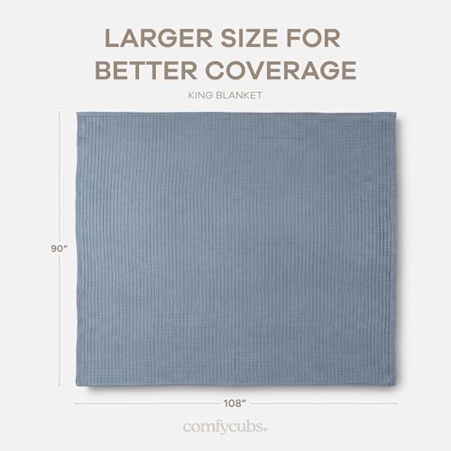 Comfy Cubs Waffle Blanket King, 108" x 90" - 100% Cotton Lightweight Breathable Bed Blanket - Soft Textured Thermal Weave for All Seasons – Decorative Cozy Layer for Couch, Sofa, or Bed - Pacific Blue - Image 4
