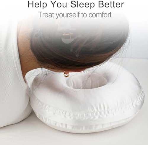 Washable Silky Satin Ear Piercing Pillow with Removable Pillowcase Smooth Cooling Donut Pillows Hole for Ear Pain Relief CNH Sleeping Pressure Sore Side Sleepers Ear Guard Protector, Ivory Cover - Image 3