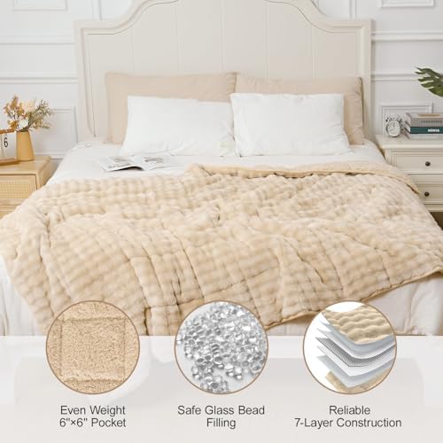 Cottonblue Fleece Weighted Blanket 15lbs for Adults Twin Size 48"x72" Beige - Image 4