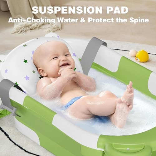MoreFeel Collapsible Baby Bathtub for Newborn with Thermometer,Portable Travel Bathtub with Drain Hole, Durable Foldable Baby Tubs for Infants to Toddler - Image 2