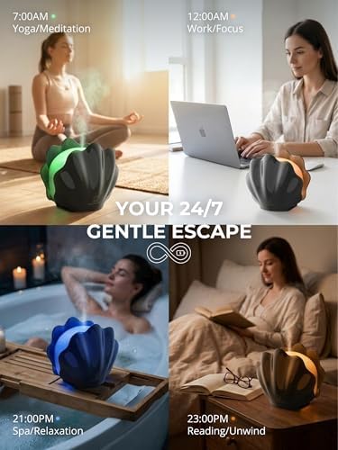 Essential Oil Diffuser 260ML, Shell Aroma Diffuser with Remote Control Humidifier with 7 Colors LED Night Light for Bedroom Home Relaxation (Black) - Image 6