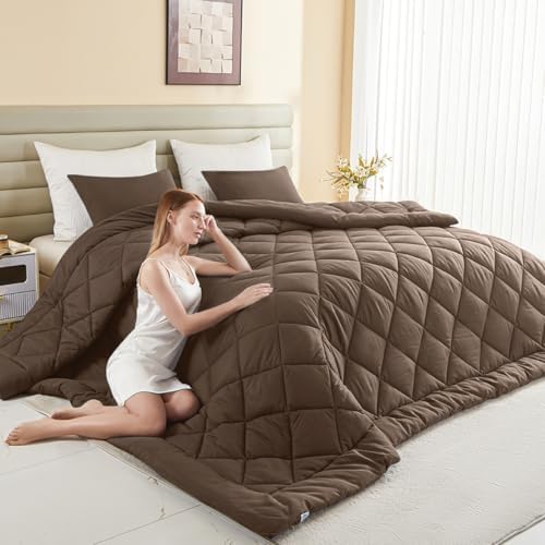 Oversized King Comforter, Extra Large King Size Comforter Oversized, All Season Soft Quilt Down Alternative Duvet Insert with 8 Corner Tabs(120x128, Brown) by MIOTO
