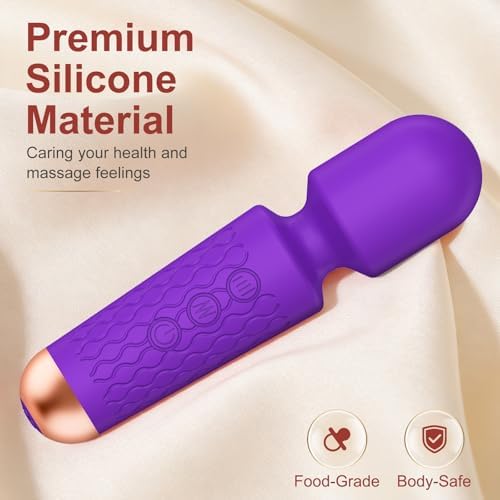 Upgraded Handheld Massager Cordless Rechargeable with 20 Patterns 8 Speeds, Premium Silicone Rose Purple Mini Massager Tool Device for Whole Body Muscle Relaxation and Stress Relieve - Image 4