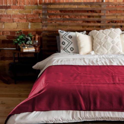 Arcturus Tahoe Wool Bed Blanket | Soft, Breathable Wool Blanket for Year-Round Comfort - Queen Size (90"x 96") | Thick & Washable (Wine) - Image 3