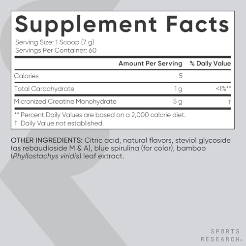 Sports Research® Creatine Monohydrate Powder 5g, Blue Raspberry (14.18oz) - Image 5