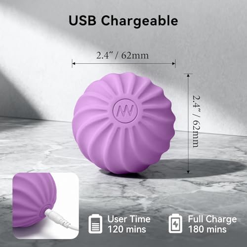 2.4" Mini Electric Vibrating Massage Ball, 10-Speed Fitness Yoga Massage Roller for Palm, Hand, Foot, Leg, Neck, Back, Multi-Directional Massage Ball (Lavender) - Image 4