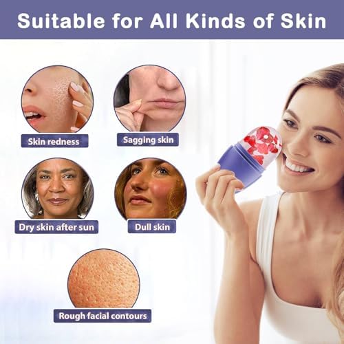 XHJRI Ice Face Roller Massager,Ice Cube Roller for Face, Eyes and Neck Naturally Conditioning and Skin Care,De-Puff Eye Bags,Reduce Migraine Pain,Reusable Massage Silicone Ice Mold (New Purple) - Image 3