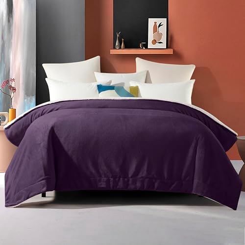 Elegant Comfort Ultra Soft Reversible Flannel Sherpa Blanket - Cozy Silky Fleece Throw for Couch, Bed - Plush Fuzzy Warm Winter Blanket for Gift, Twin, Purple - Image 4