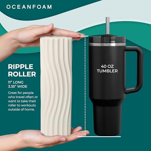Oceanfoam Ripple Travel Foam Roller (11" x 3.35") Firm Mini Foam Roller for Physical Therapy, Deep Tissue Massage, Back Pain - High Density, Ergonomic Wave Textured - Yoga, Pilates, Exercise (Natural) - Image 2
