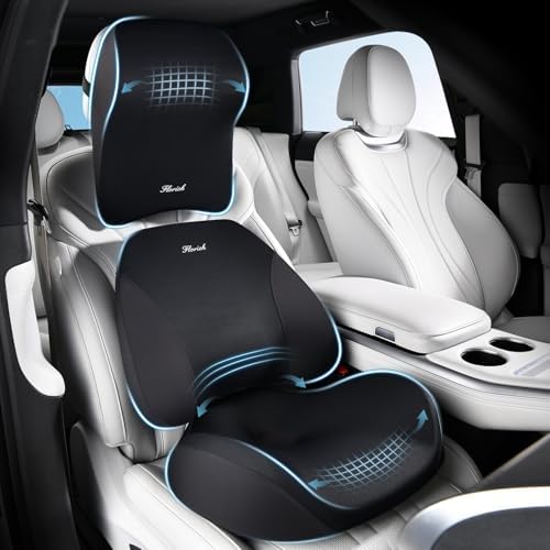 FLORICH Upgraded 3-in-1 Memory Foam Car Seat Cushion Set with Lumbar Support & Neck Pillow, Washable Driving Seat Cushion for Back & Sciatica Pain Relief, Non-Slip Seat Cushion for Car, Office-Black by FLORICH