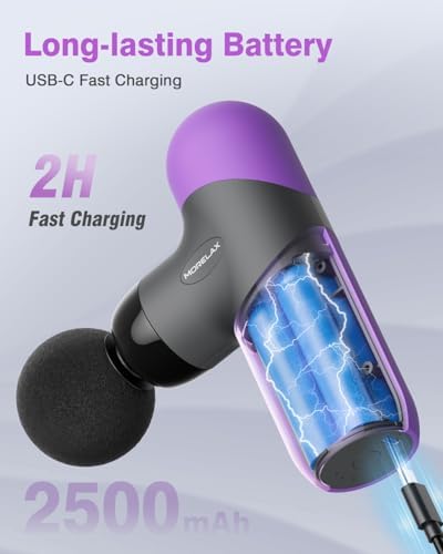 Morelax Mini Massage Gun Portable Deep Tissue Muscle Percussion Massager, Electric Handheld Sport Massager with 6 Massage Heads 4 Speed, Best Gift (Purple) - Image 2