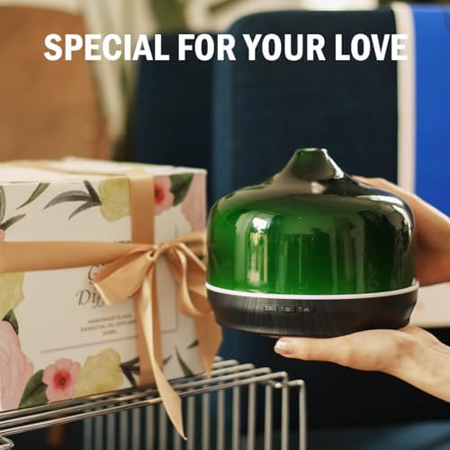 Porseme 500ml Glass Essential Oil Diffuser Aromatherapy Ultrasonic Cool Mist Humidifier 15-21 Running Hours Waterless Auto-Off Air Diffusers for Sleeping Yoga Working Spa(Hulk Green) - Image 6