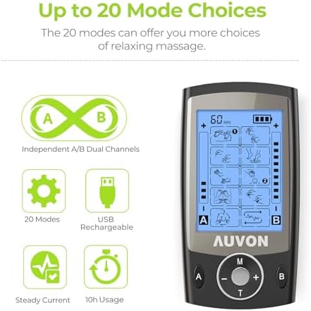 AUVON Dual Channel TENS Unit Muscle Stimulator Machine with 20 Modes, 2" and 2"x4" TENS Unit Electrode Pads - Image 4