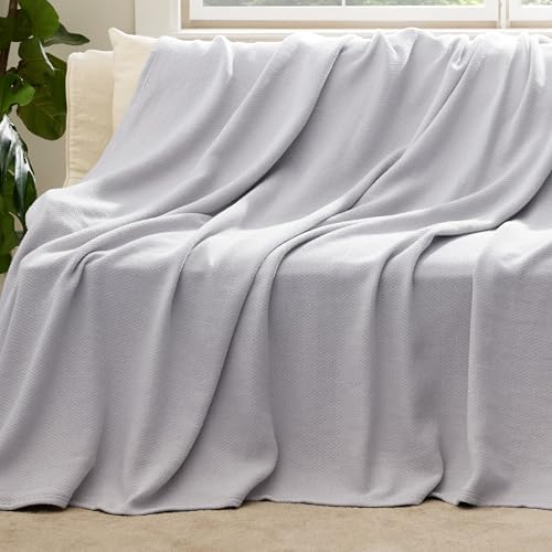Bedsure 100% Cotton Blanket, Herringbone Weave, Full, Cool Grey - Image 5