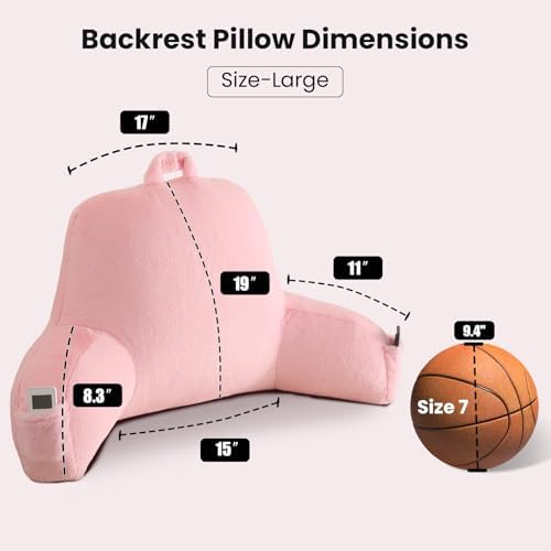 Large Plush Backrest Pillow for Sitting in Bed,Faux Fur,White - Image 3