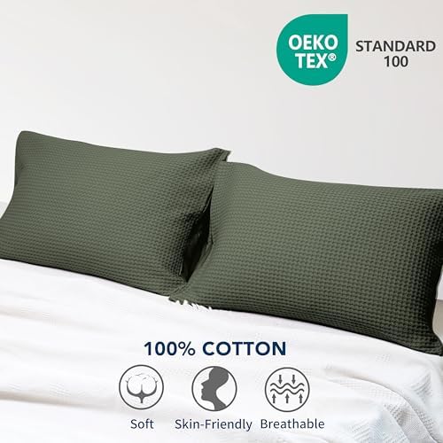 Zaizaihome 100% Egyptian Cotton Waffle Weave Pillowcases King Size 2 Pack - Image 6