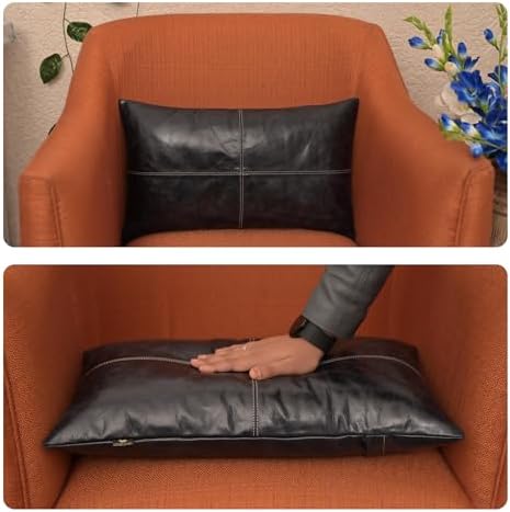 LL LEATHER LOVERS 100% Lambskin Leather Pillow Cover - Sofa Cushion Case - Decorative Throw Covers for Living Room & Bedroom, Ink Blue Plain Pack of 2-22X30 Inch - Image 6