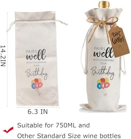 1Pcs Birthday Gift Ideas for Women & Men, Birthday Party Wine Bag Gift,Happy Birthdate decor, with 1Pcs Kraft Blessing Cards and natural jute rope - Image 2