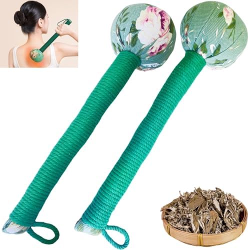 2PCS Long Size Lymphatic Drainage Hammer,Wormwood Herbal Massage Hammer,Manual Body Massage Hammer, Back Knock Long Handheld Massage Hammer for Back Pain Relief Green 12.5IN by OnVisit