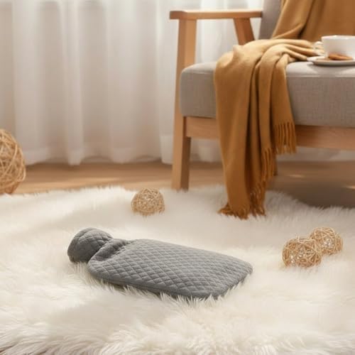 Fashy Hot Water Bottle with Gray Quilted Cotton Cover (67oz / 2L) – Made in Germany - Image 5