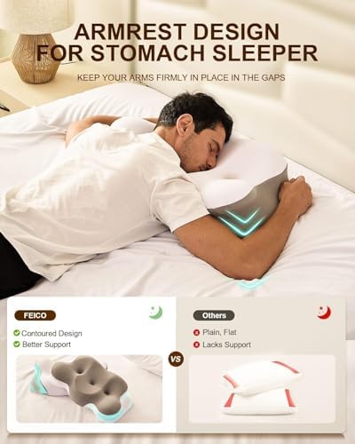 Cervical Neck Pillow for Pain Relief, Ergonomic Contour Memory Foam Pillow Side Sleeper Pillow for Neck Support,Odorless Pillow with Cooling Pillowcase - Image 5