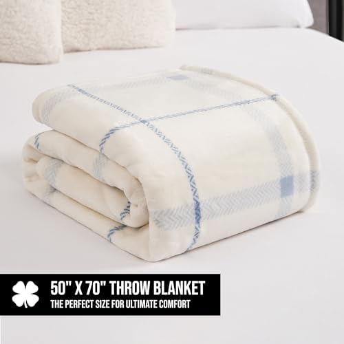 Lucky Brand Palmdale White with Light Blue Plaid 50"x70" Cozy Plush Blanket - Premium Microfiber Throw for Luxurious Comfort - Image 2