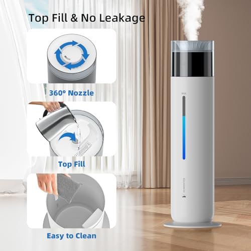 10L/2.6Gal Top Fill Cool Mist Smart Humidifier, 100H Runtime Ultra Quiet 30dB Auto Humidity Control with Essential Oil Tray, 600 sq. ft Large Room Humidifier for Bedroom Office Baby Nursery - Image 5