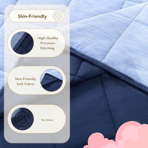 CuteKing Ultra-Cooling Weighted Blanket (7lbs, 40"x 60", Blue + Navy Blue) Absorbs Heat to Keep Adults Cool on Warm Nights, Ultra-Cool Weighted Blanket for Cooling with Premium Glass Beads - Image 5