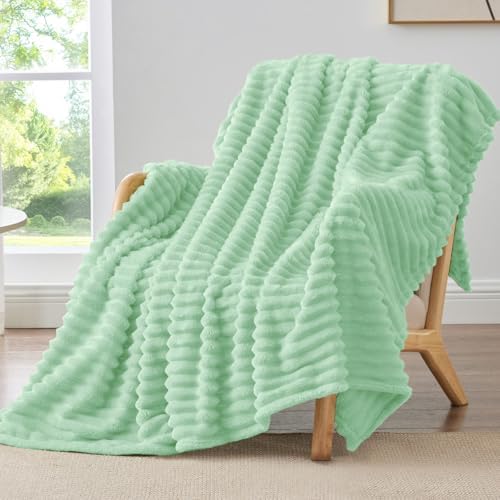 BEDELITE Ribbed Fleece Throw Blanket for Couch, Light Green, 50"x60" by BEDELITE