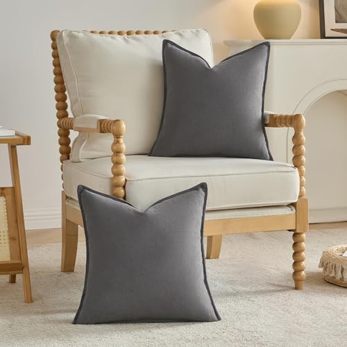 FUTEI Pack of 2 Chenille Throw Pillow Covers 20x20 Inch, Dark Grey - Image 4
