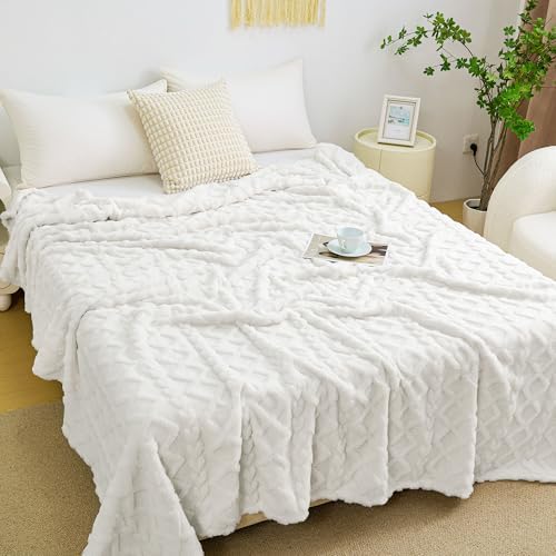 Aganear Fleece Throw Blanket for Bed Couch 90"x108" White by Aganear