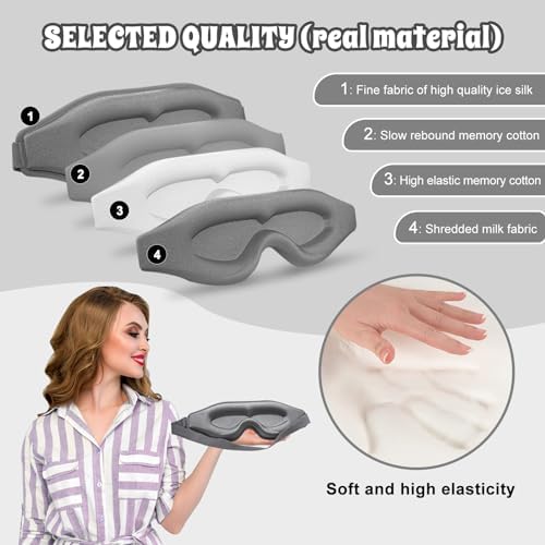 3D Advanced Eye Mask for Sleeping，Ultra Delicate Soft Skin Friendly Eye mask，100% Blackout Sleep Eye Mask for Sleep, Eyelash Extension Sleep mask - Image 3