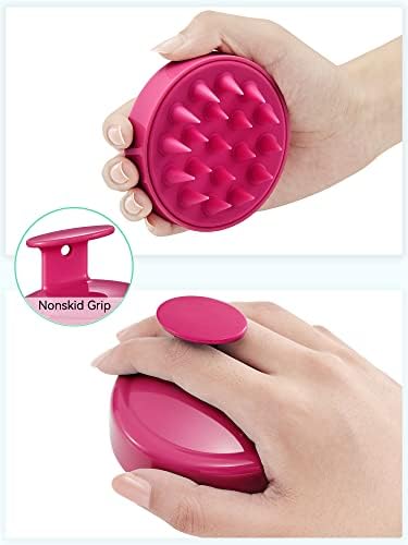 HEETA Scalp Massager Hair Growth, Soft Silicone Scalp Scrubber Shampoo Brush for Exfoliation, Dandruff Removal Head Massage Stress Relax, Wet & Dry Use for Thick Thin Curly Hair Care, Red - Image 2
