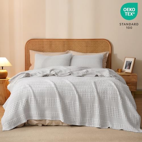 PHF Lightweight 100% Cotton Waffle Blanket for Bed, Twin XL, Light Grey - Image 5