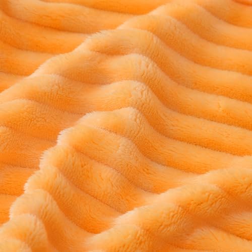 Bnuitland Fleece Throw Blanket for Couch, 300GSM Soft Warm Cozy Fluffy Throw for Adults & Kids, Stripe Pattern, All Season Sofa Bed Blanket for Home Decor, Light Orange 50"x60" - Image 7
